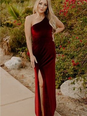 Baltic Born Tatiana Velvet One Shoulder Maxi Dress in Burgundy
